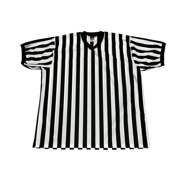 Men's Adult Alleson Athletic XXL 2XL Referee Umpire Stripes V-Neck Black White - Picture 3 of 7